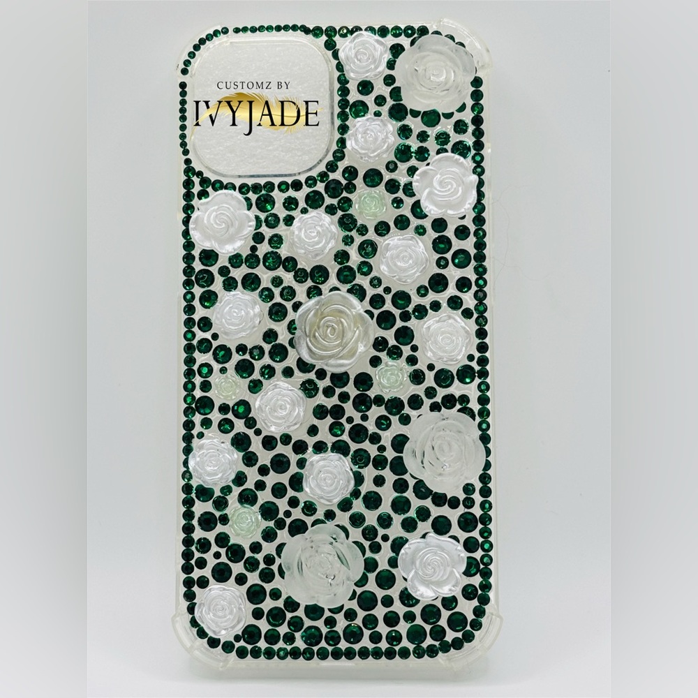 Green and White Floral iPhone 15 Phone Case